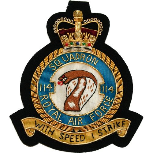 RAF 114 Sqn Wire Blazer Badge