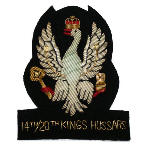 14th/20th King's Hussars Wire Blazer Badge - Black on Silver
