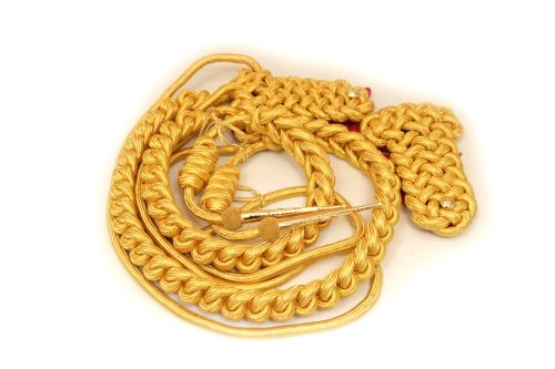 Aiguillette Gold With Scarlet Backed Shoulder Cords,  Right Shoulder.