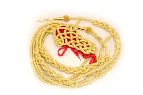 Aiguillette Gold With Scarlet Backed Shoulder Cords, Left Shoulder.