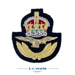 Royal Air Force Cap Badge, Officer's. King's Crown CIIIR (Embroidered)